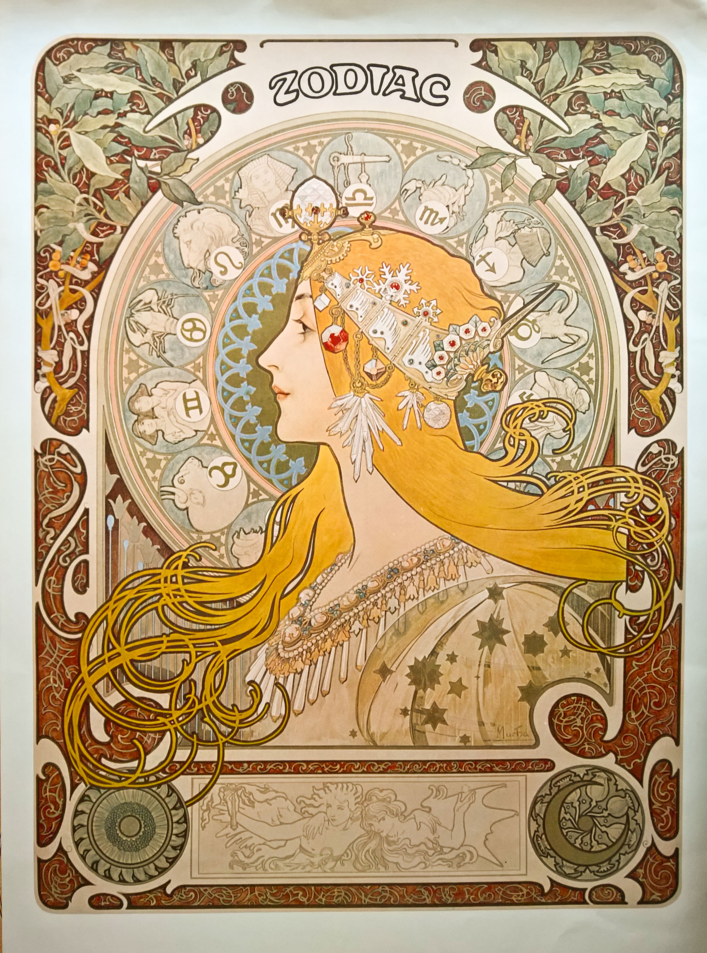 Zodiac by Alphonse Mucha. Reprint 1972 Psychedelic Rock Posters